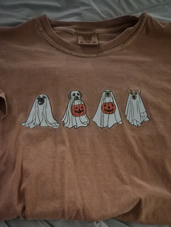 Comfort Colors Tops - Ghost Dogs Pumpkin Graphic Tee - Brown